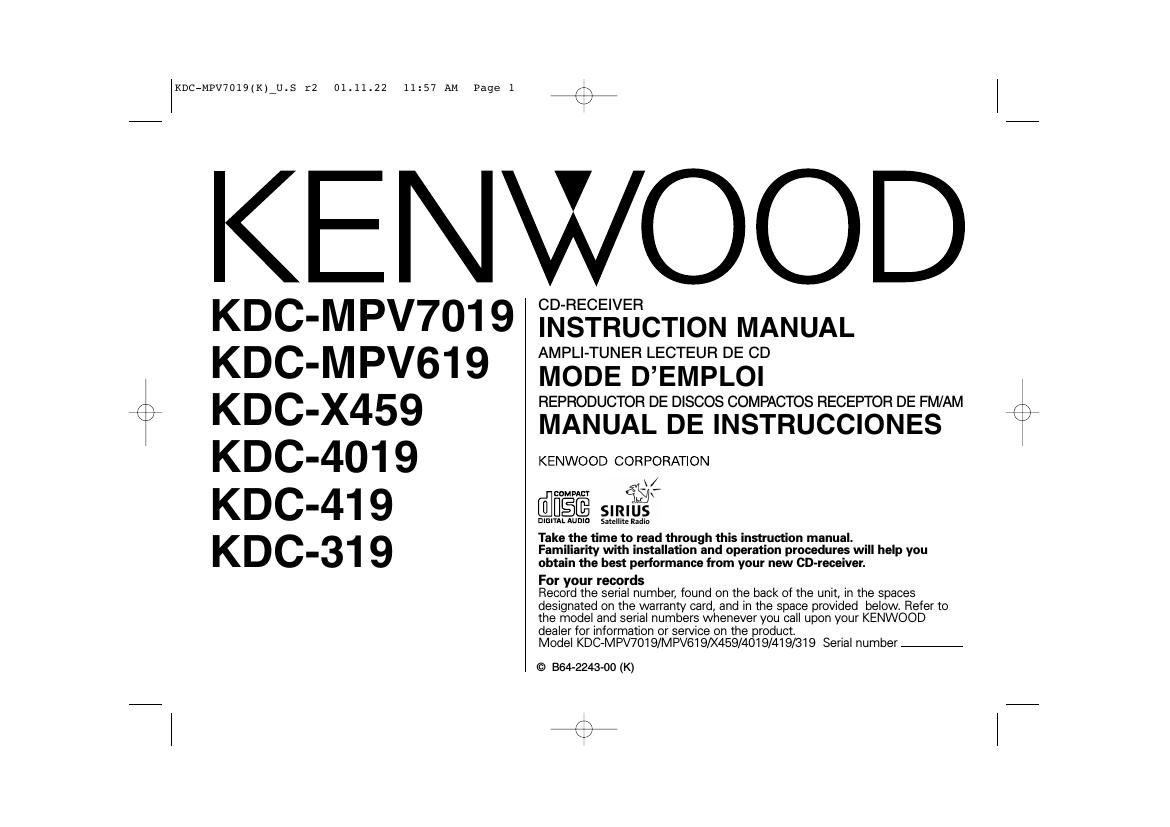 Kenwood KD CV 7019 Owners Manual