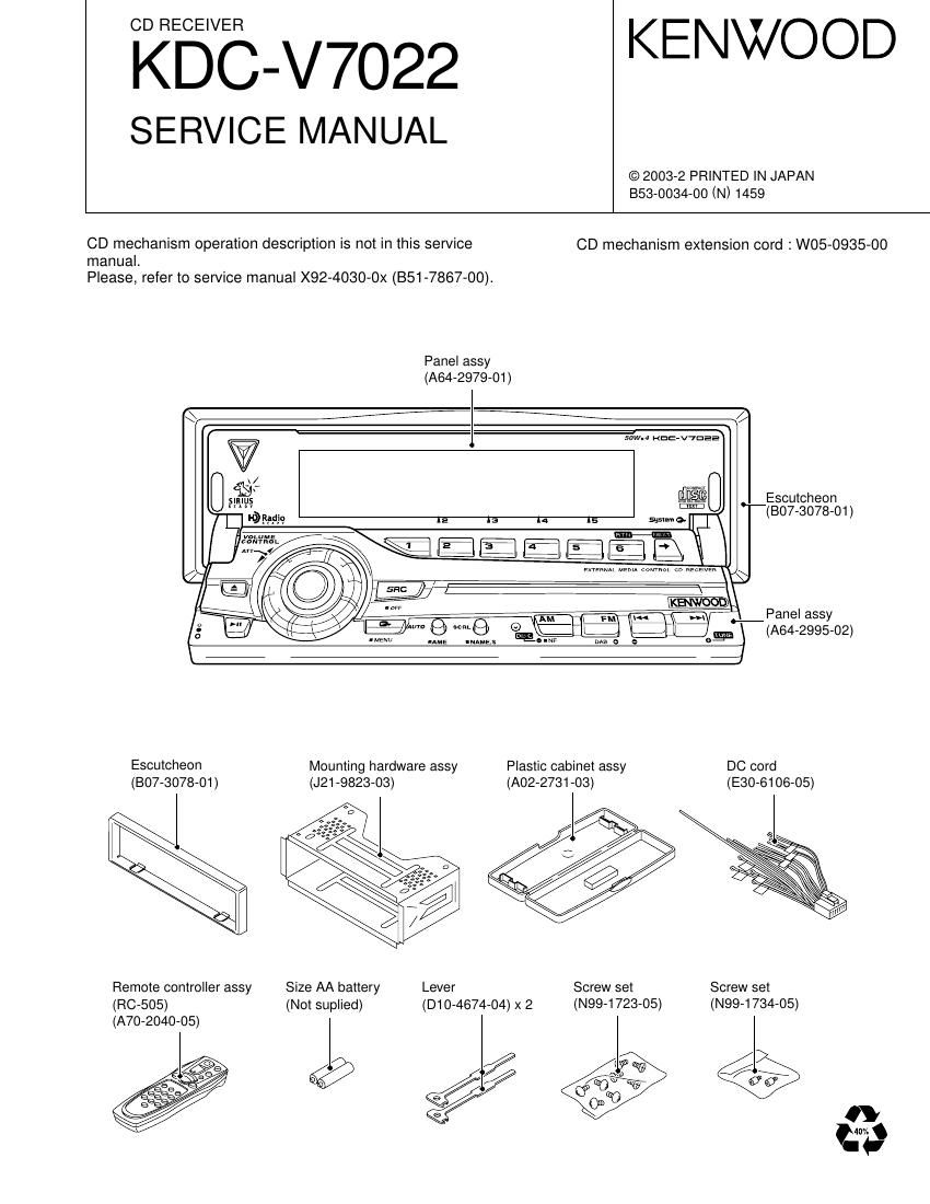 Kenwood KD CV 7022 Service Manual