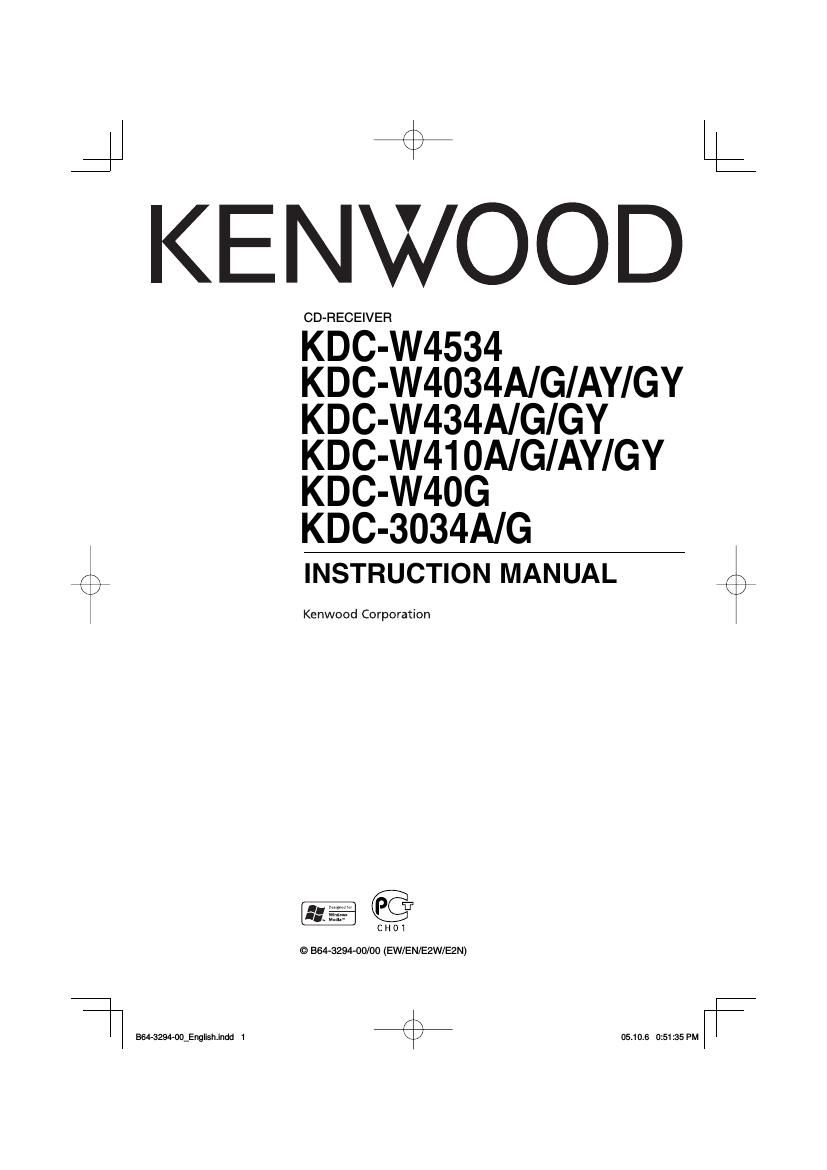 Kenwood KD CW 434 A Owners Manual