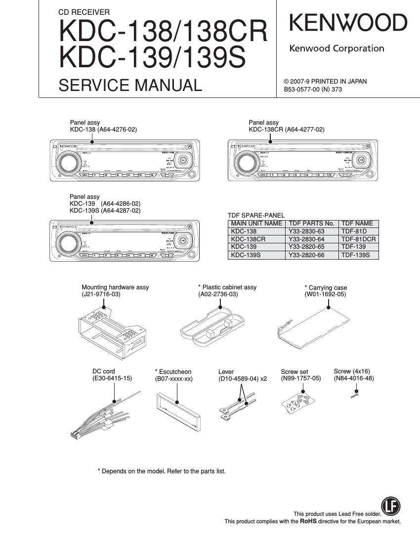 Kenwood KDC 139 Service Manual