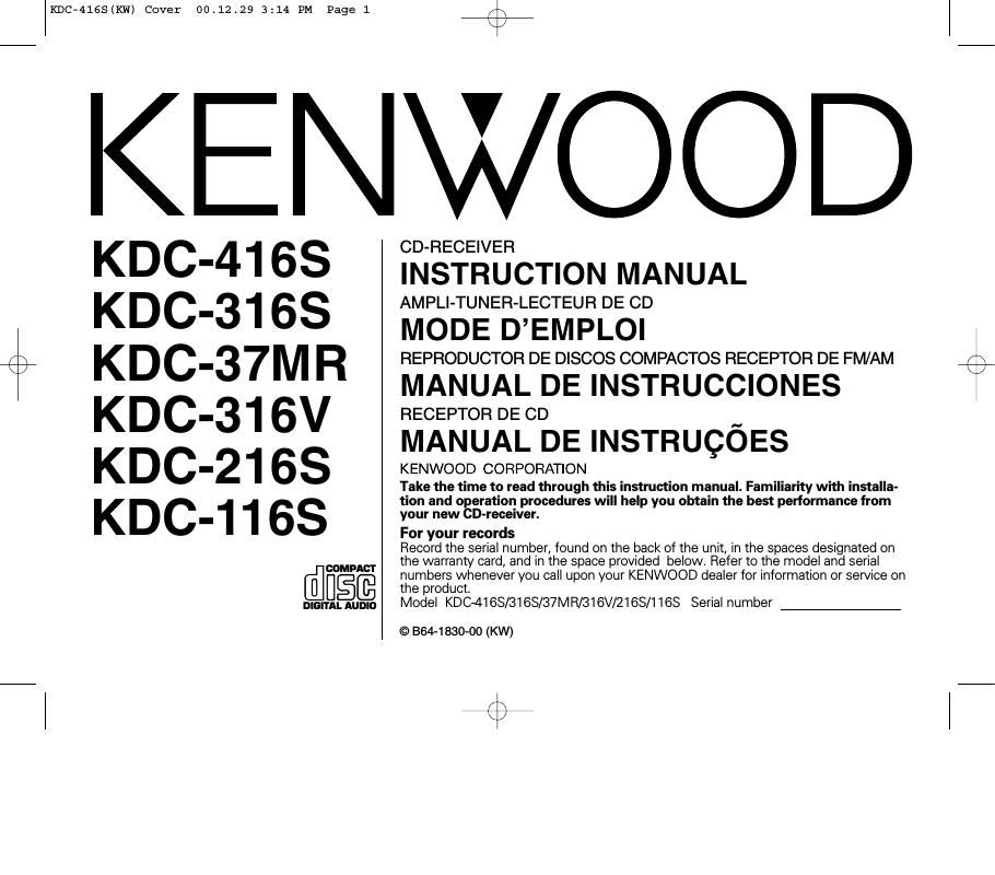 Kenwood KDC 37 MR Owners Manual