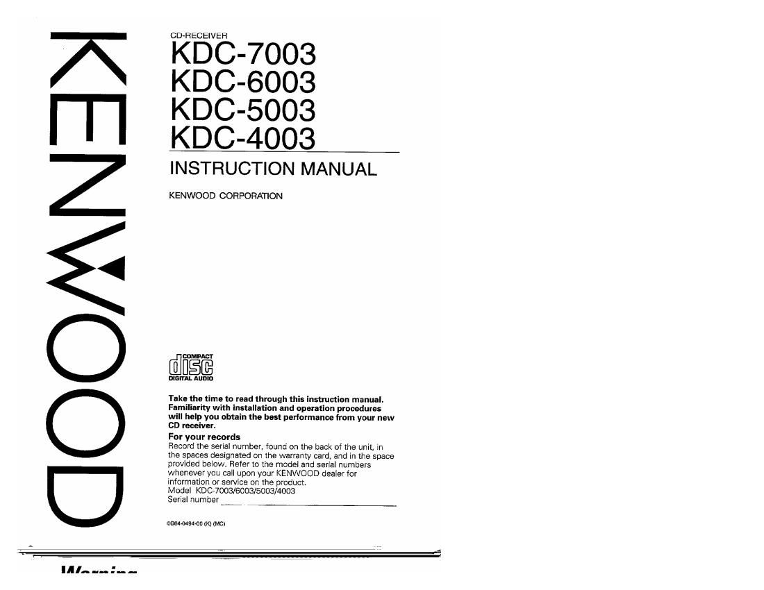 Kenwood KDC 4003 Owners Manual