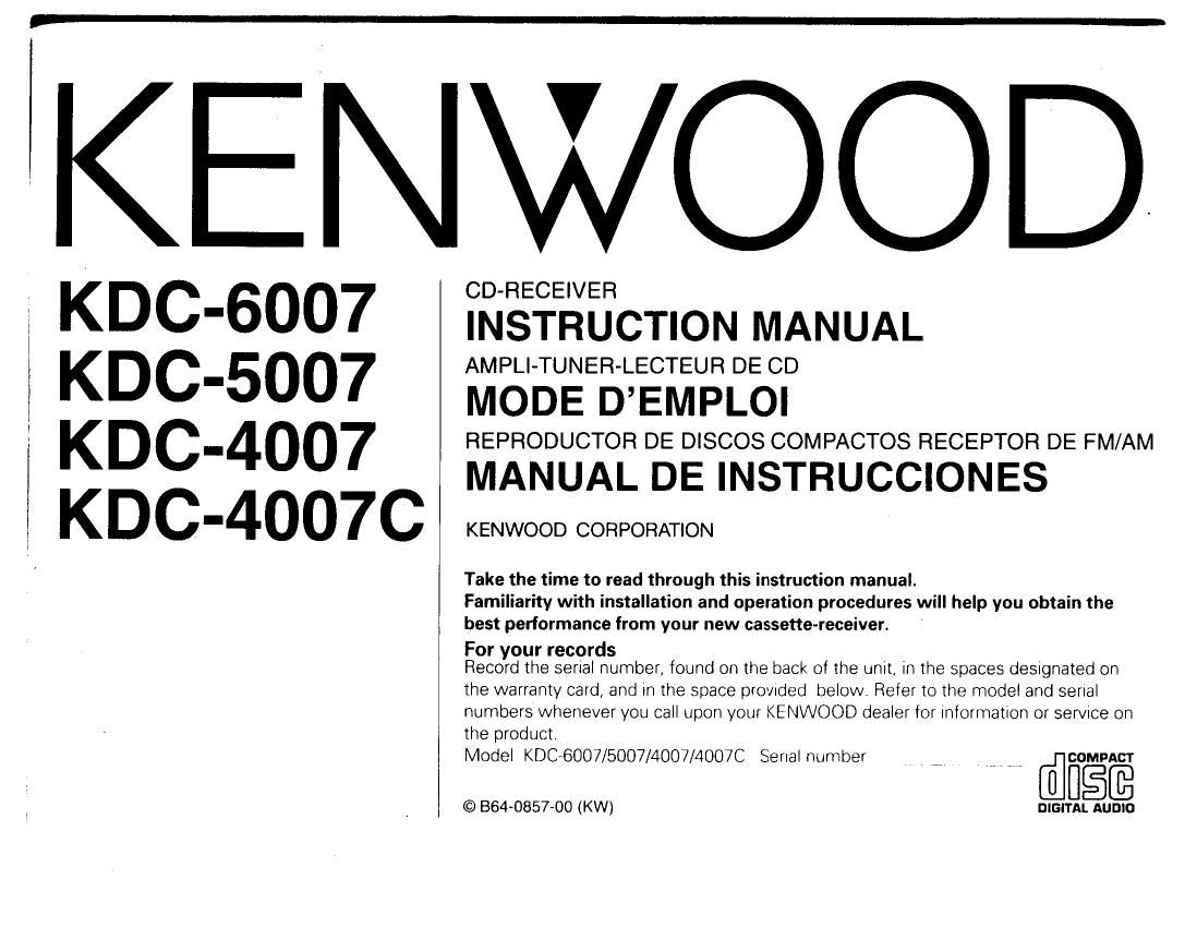 Kenwood KDC 4007 C Owners Manual