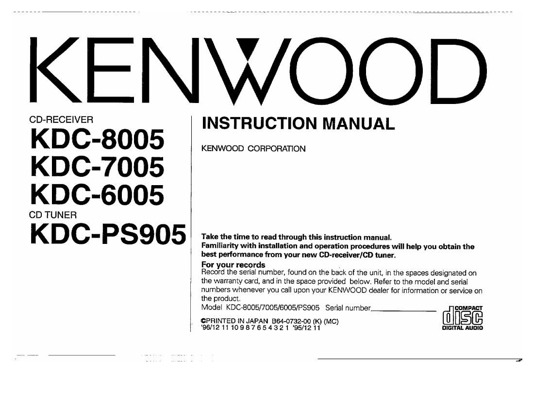 Kenwood KDC 6005 Owners Manual