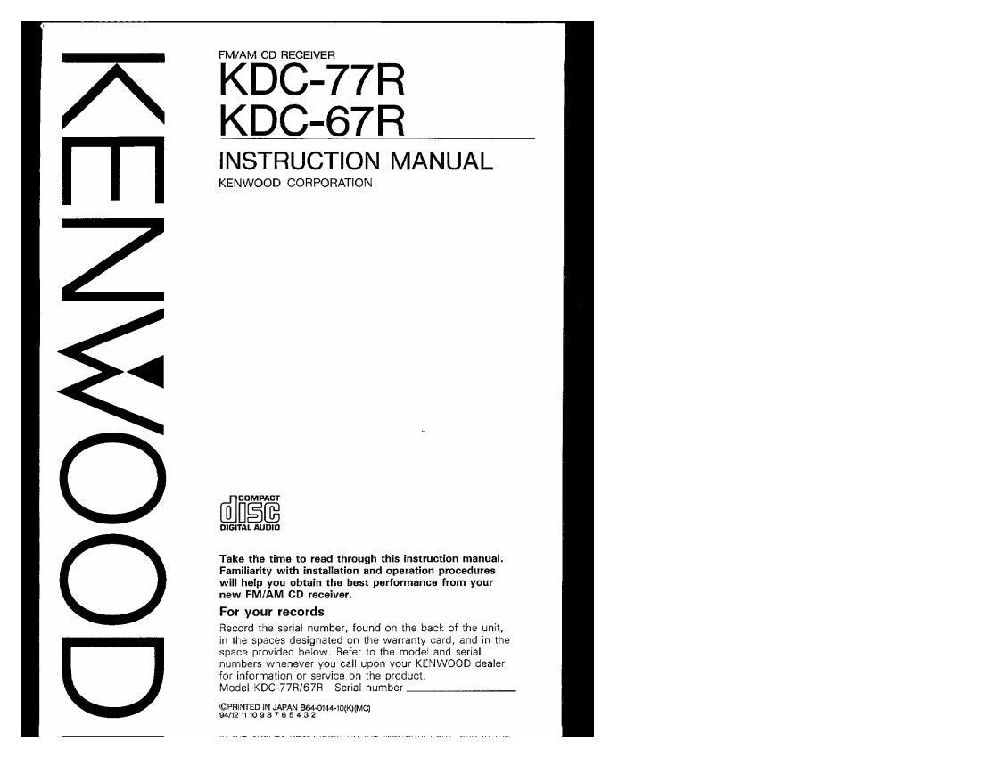 Kenwood KDC 67 R Owners Manual