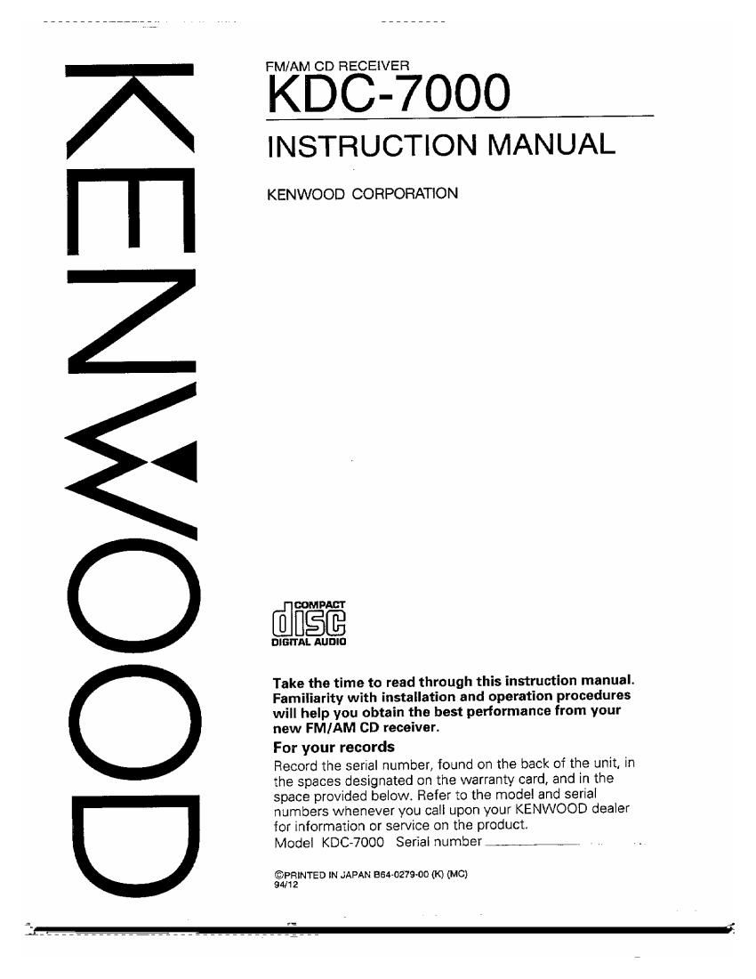 Kenwood KDC 7000 Owners Manual
