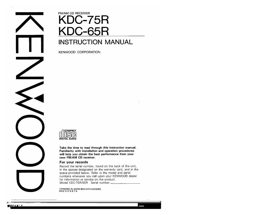 Kenwood KDC 75 R Owners Manual