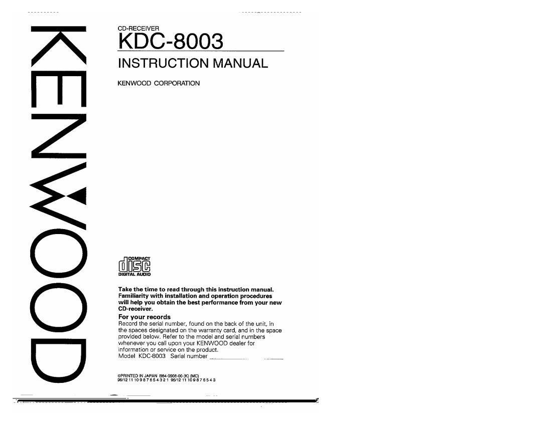 Kenwood KDC 8003 Owners Manual