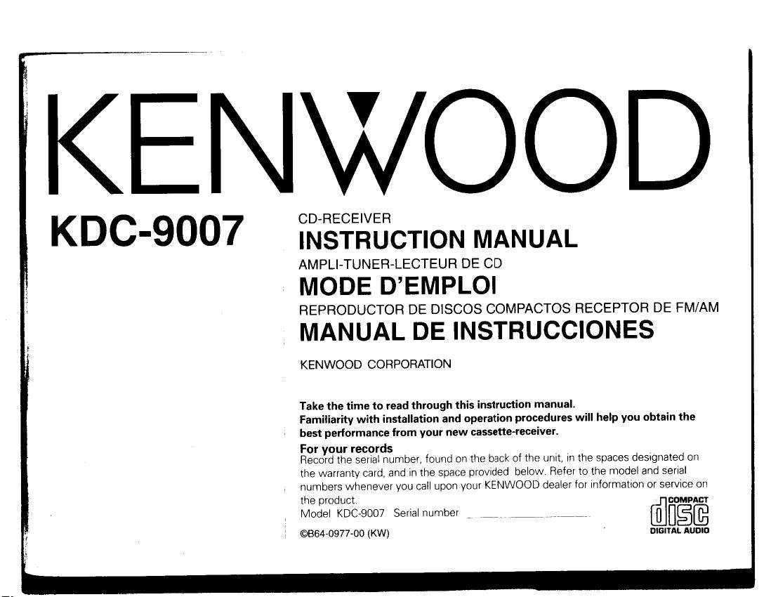 Kenwood KDC 9007 Owners Manual