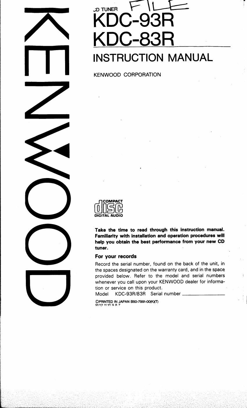 Kenwood KDC 93 R Owners Manual