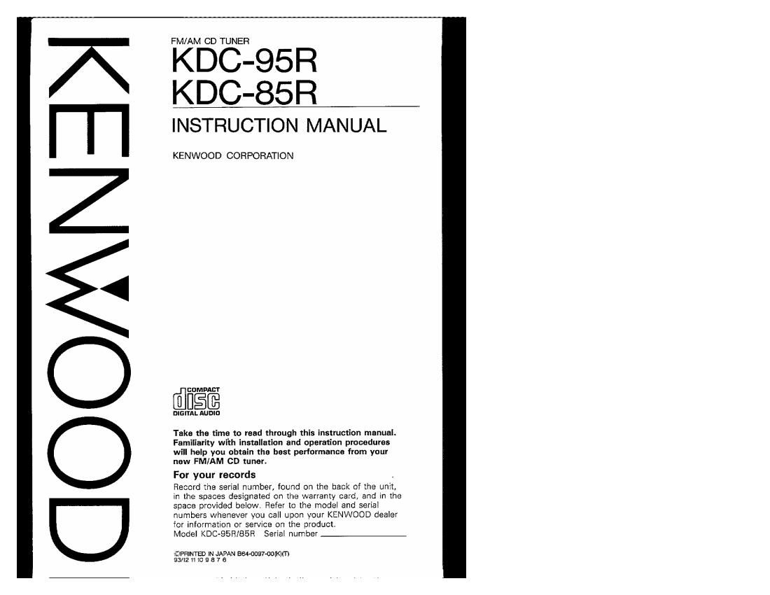Kenwood KDC 95 R Owners Manual