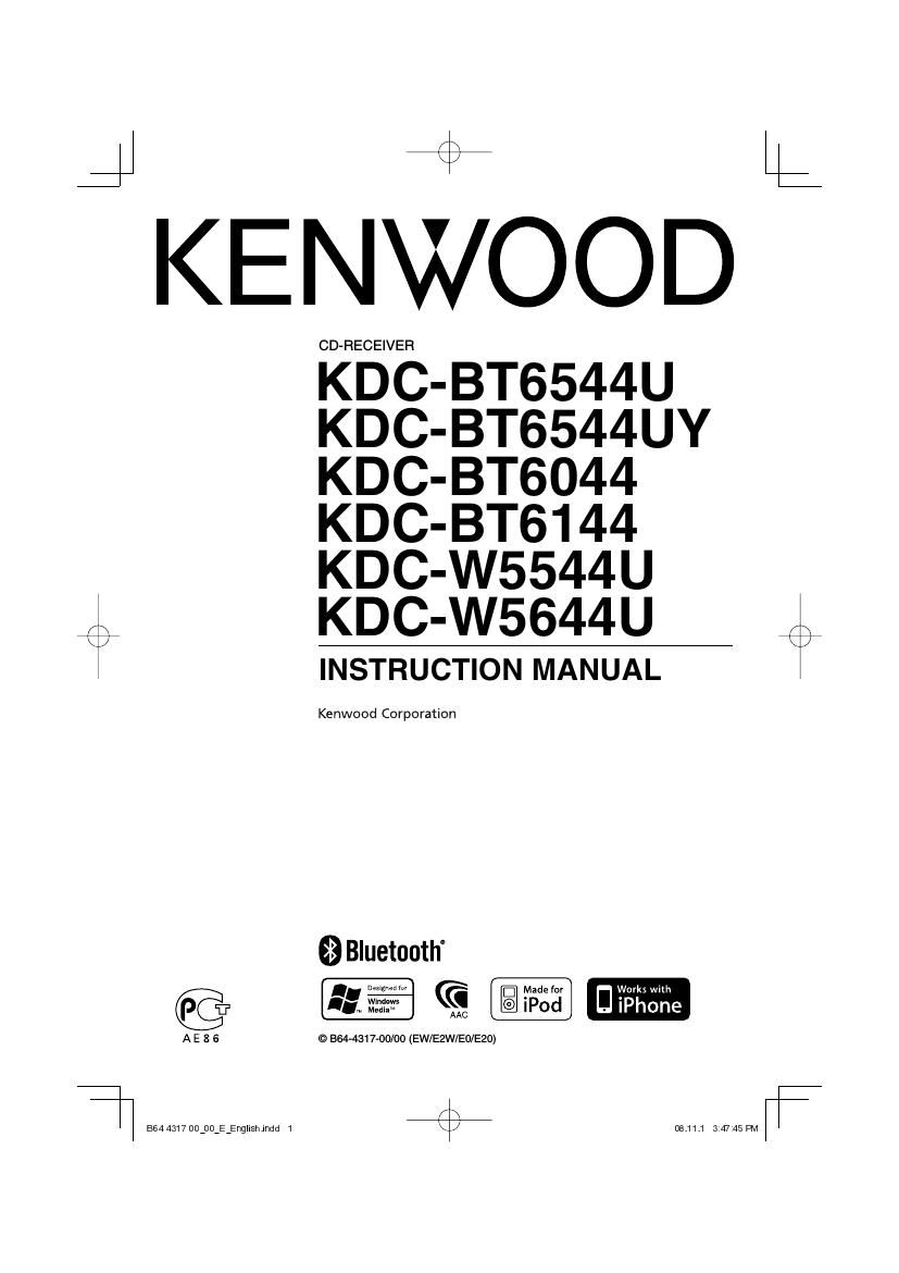 Kenwood KDCBT 6044 Owners Manual