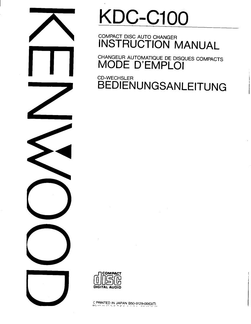 Kenwood KDCC 100 Owners Manual