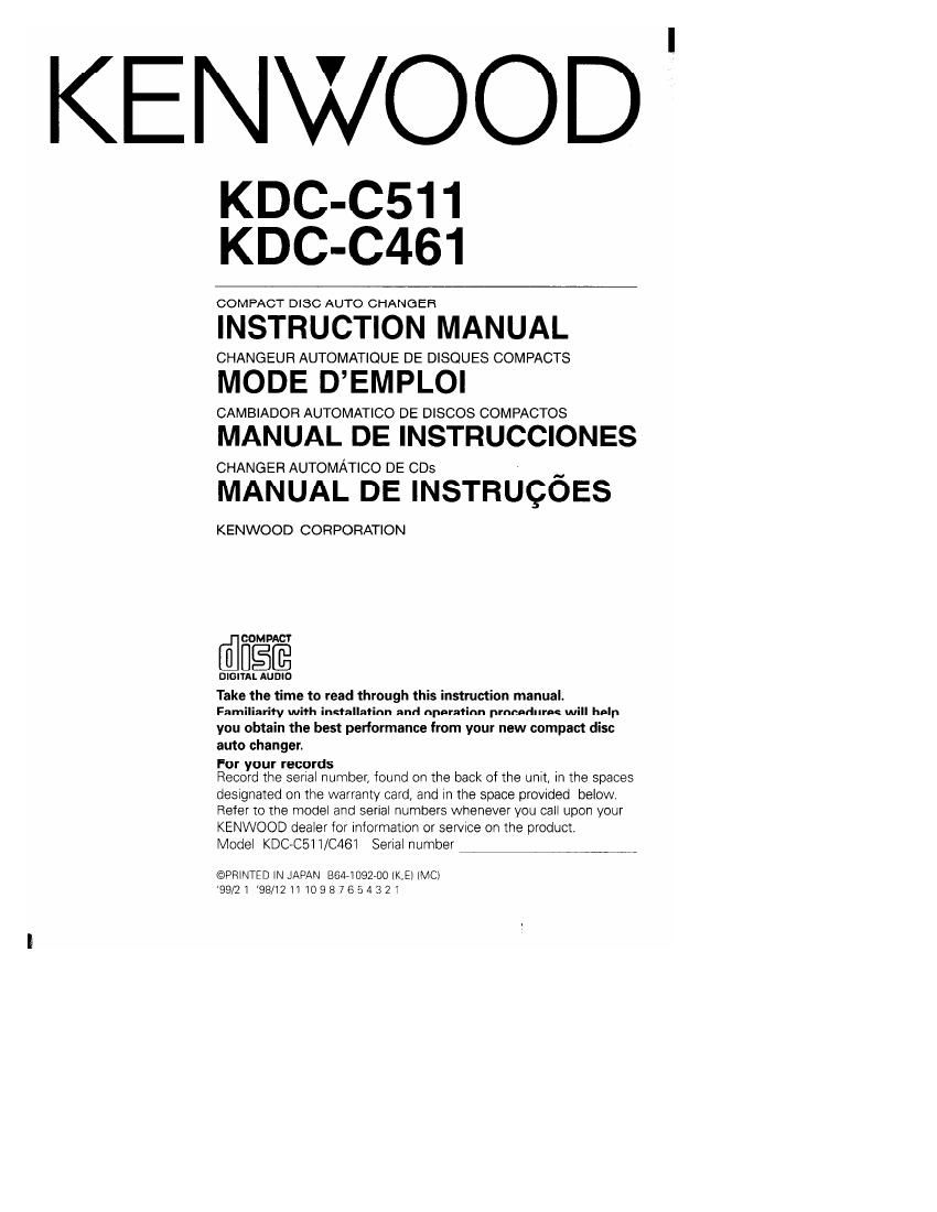Kenwood KDCC 461 Owners Manual