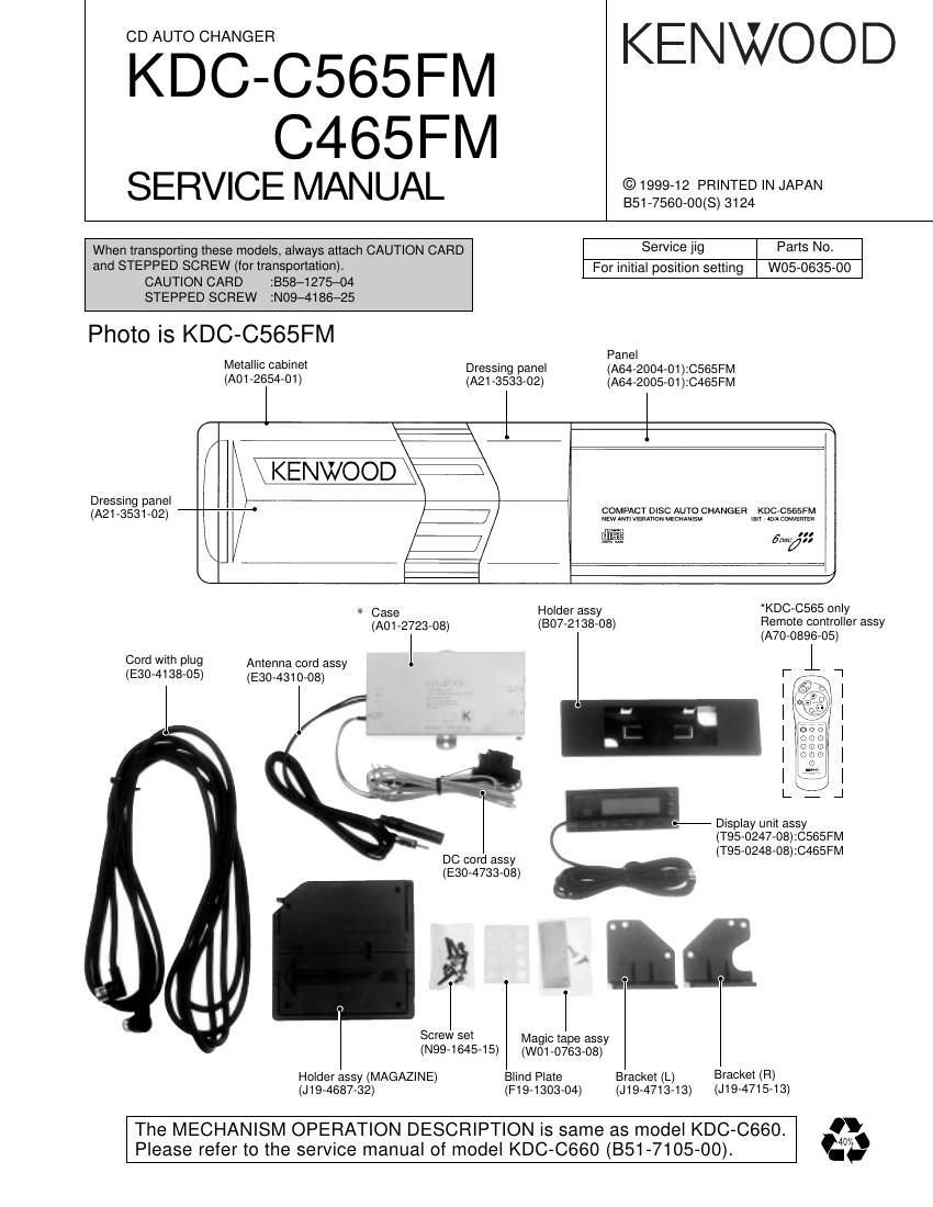 Kenwood KDCC 465 FM Service Manual