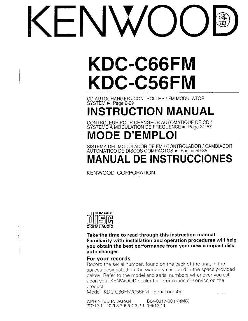 Kenwood KDCC 56 FM Owners Manual