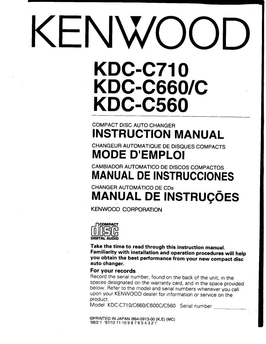 Kenwood KDCC 560 Owners Manual