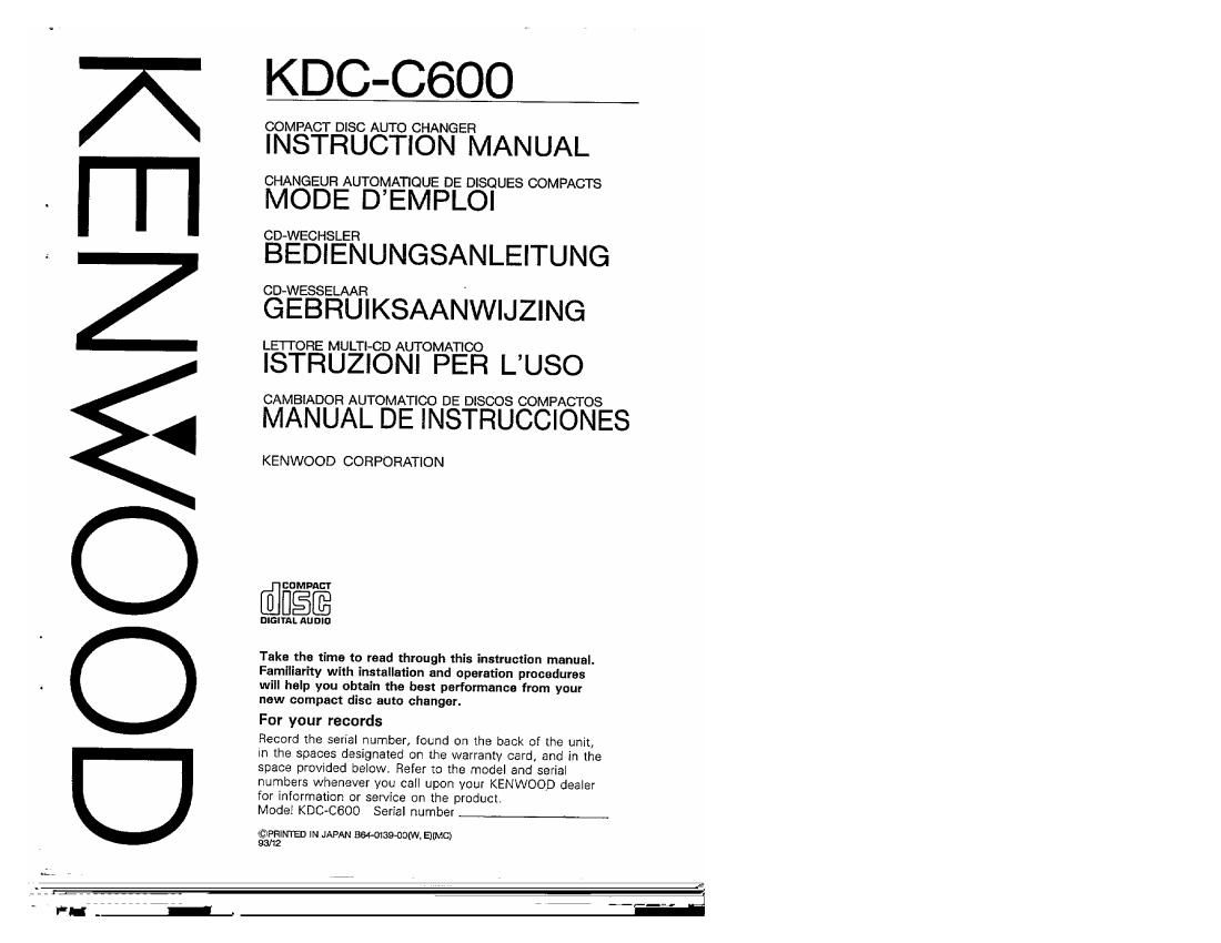 Kenwood KDCC 600 Owners Manual