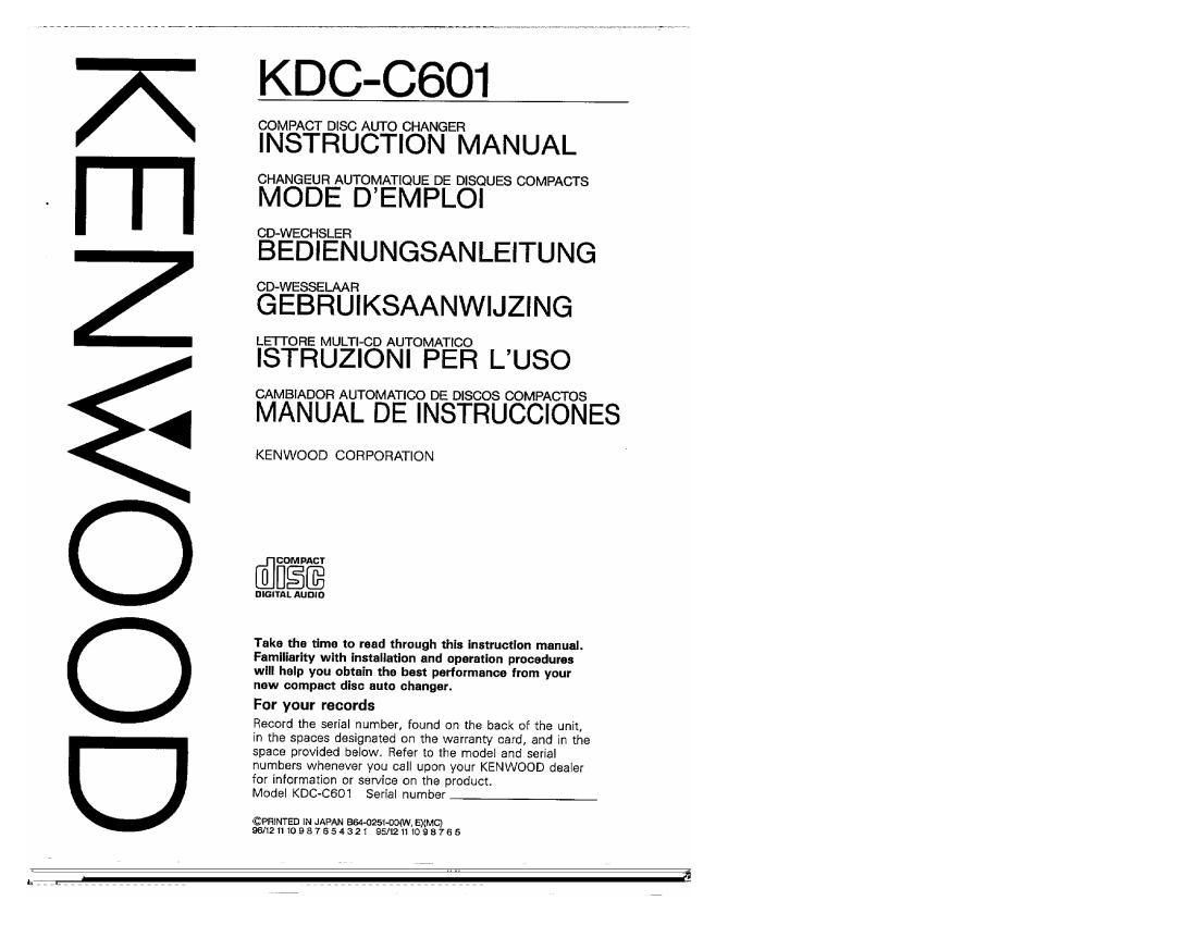 Kenwood KDCC 601 Owners Manual