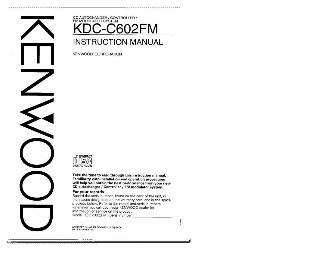 Kenwood KDCC 602 FM Owners Manual