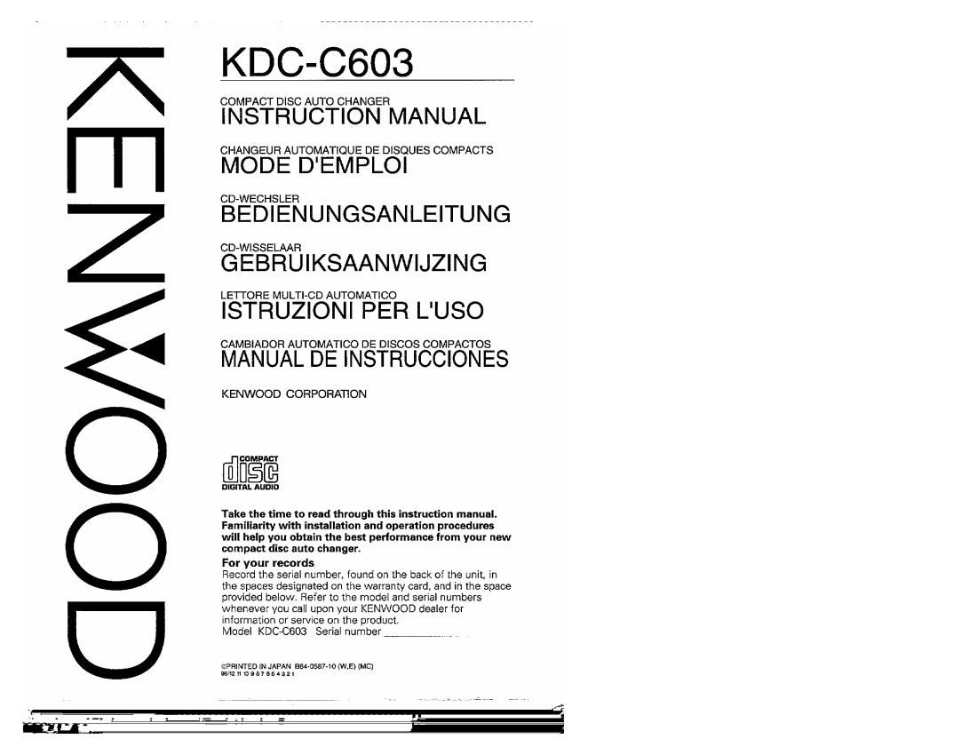 Kenwood KDCC 603 Owners Manual