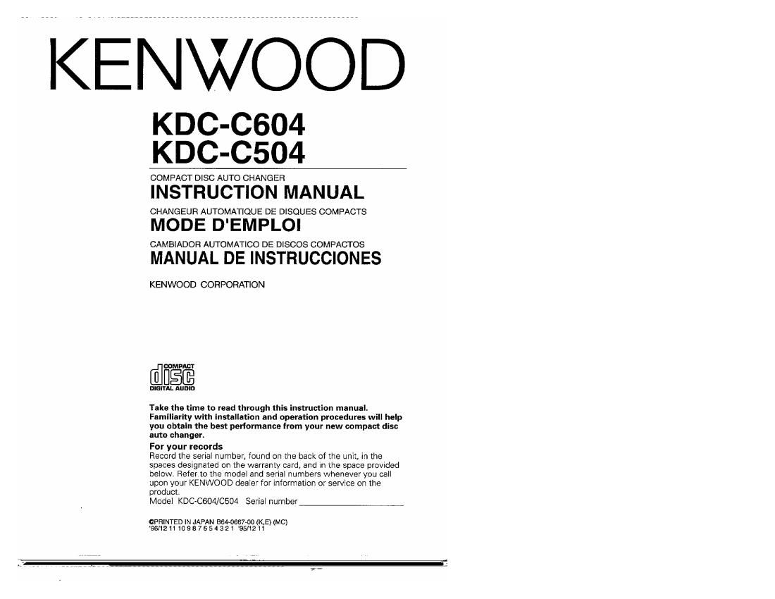 Kenwood KDCC 604 Owners Manual