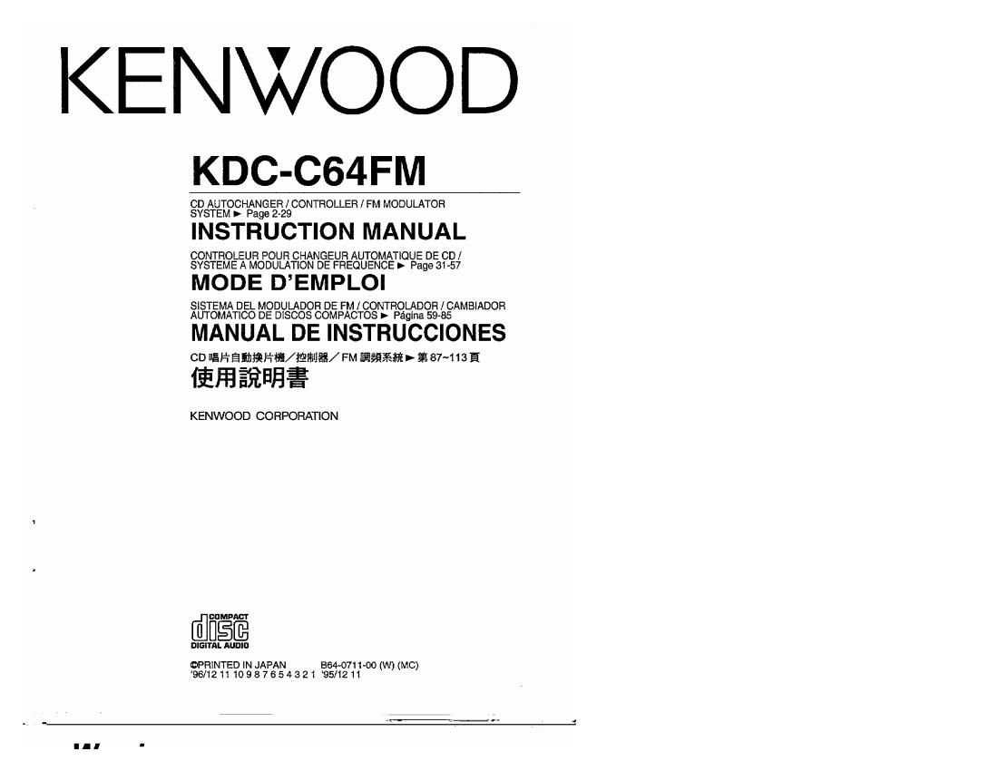 Kenwood KDCC 64 FM Owners Manual