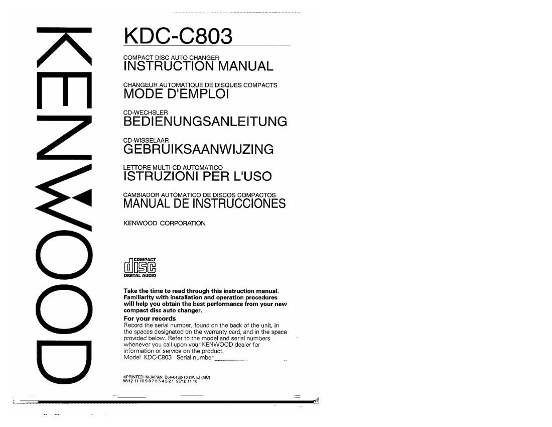Kenwood KDCC 803 Owners Manual