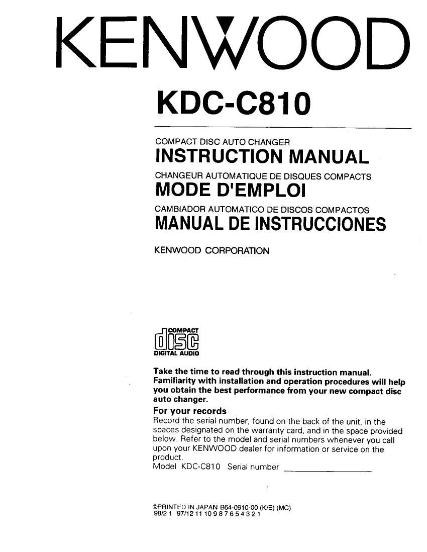 Kenwood KDCC 810 Owners Manual