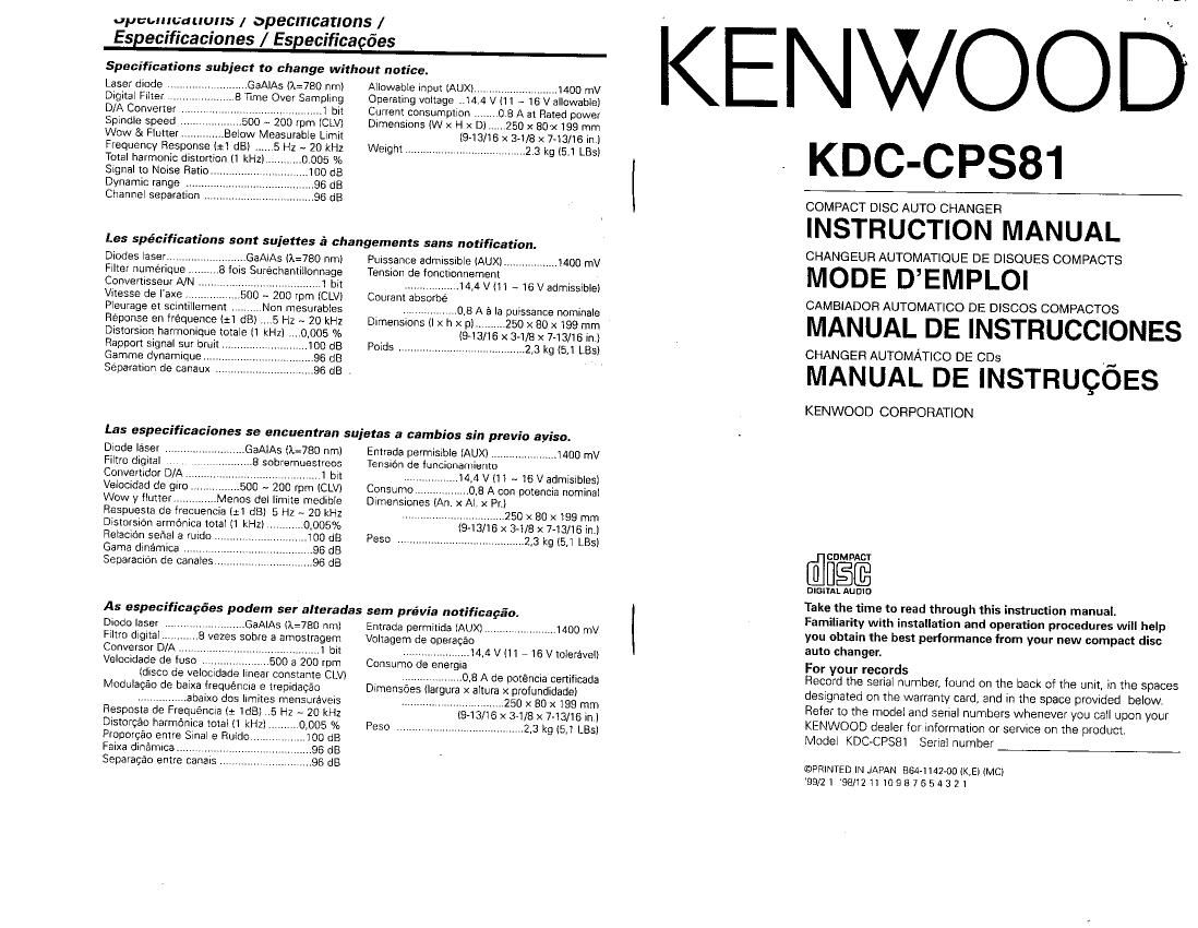 Kenwood KDCCPS 81 Owners Manual