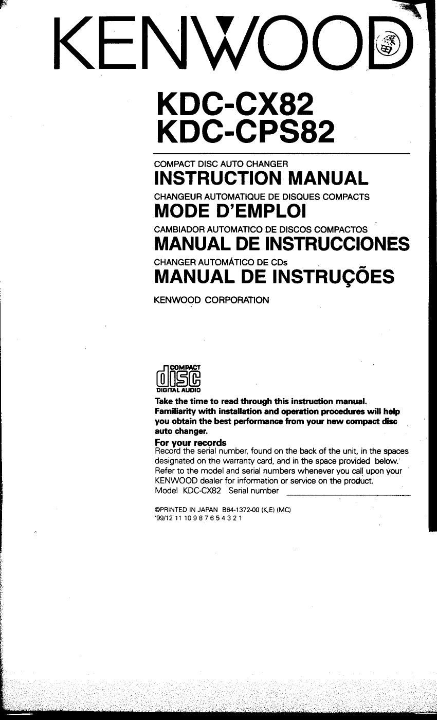 Kenwood KDCCX 82 Owners Manual