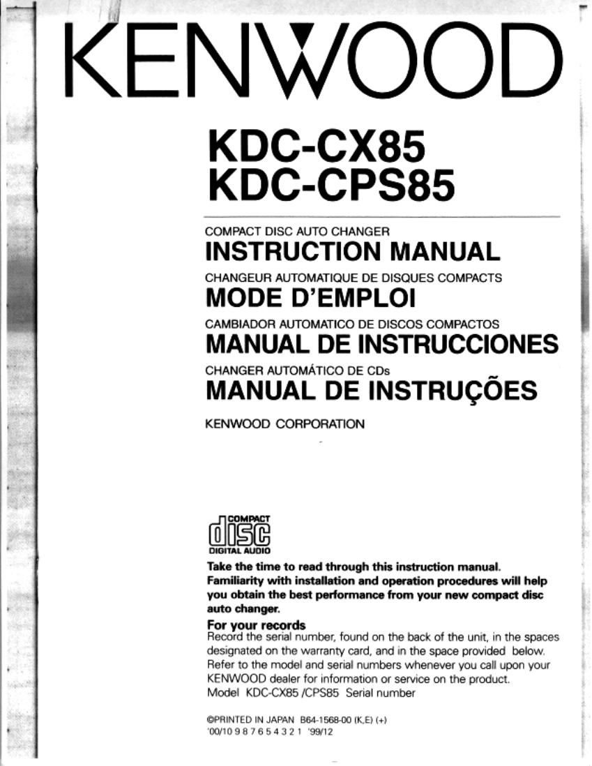 Kenwood KDCCX 85 Owners Manual