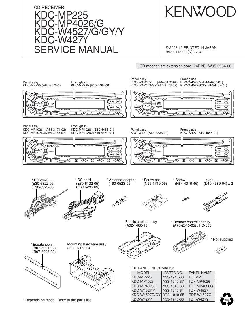 Kenwood KDCMP 225 Service Manual