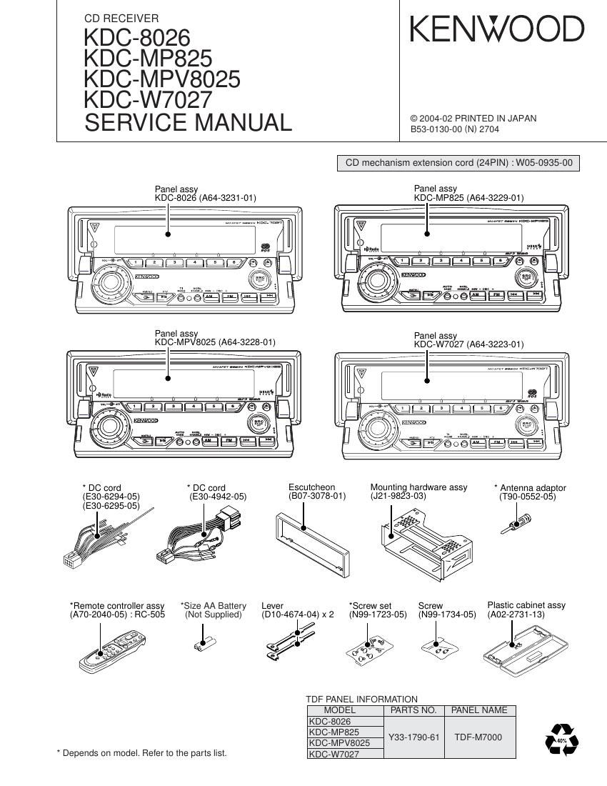 Kenwood KDCMP 825 Service Manual