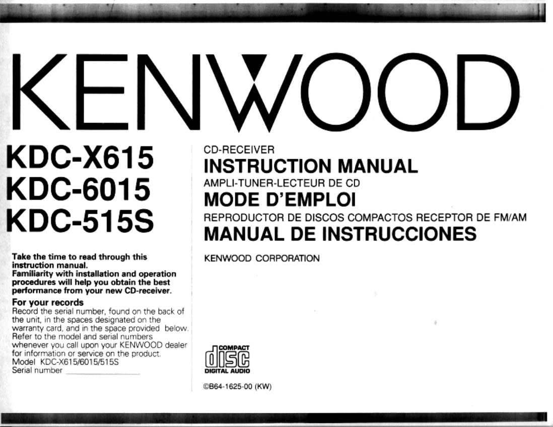 Kenwood KDCX 615 Owners Manual
