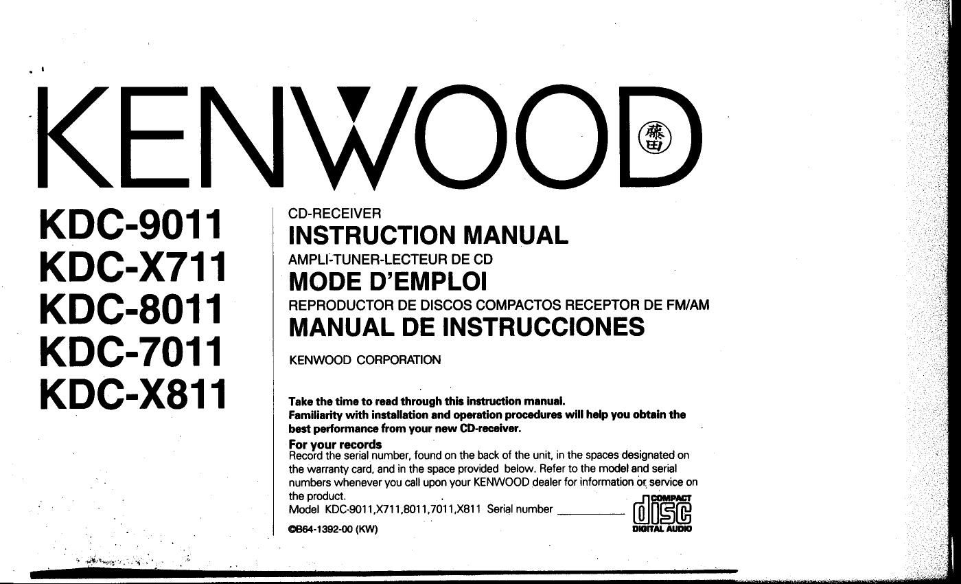 Kenwood KDCX 711 Owners Manual