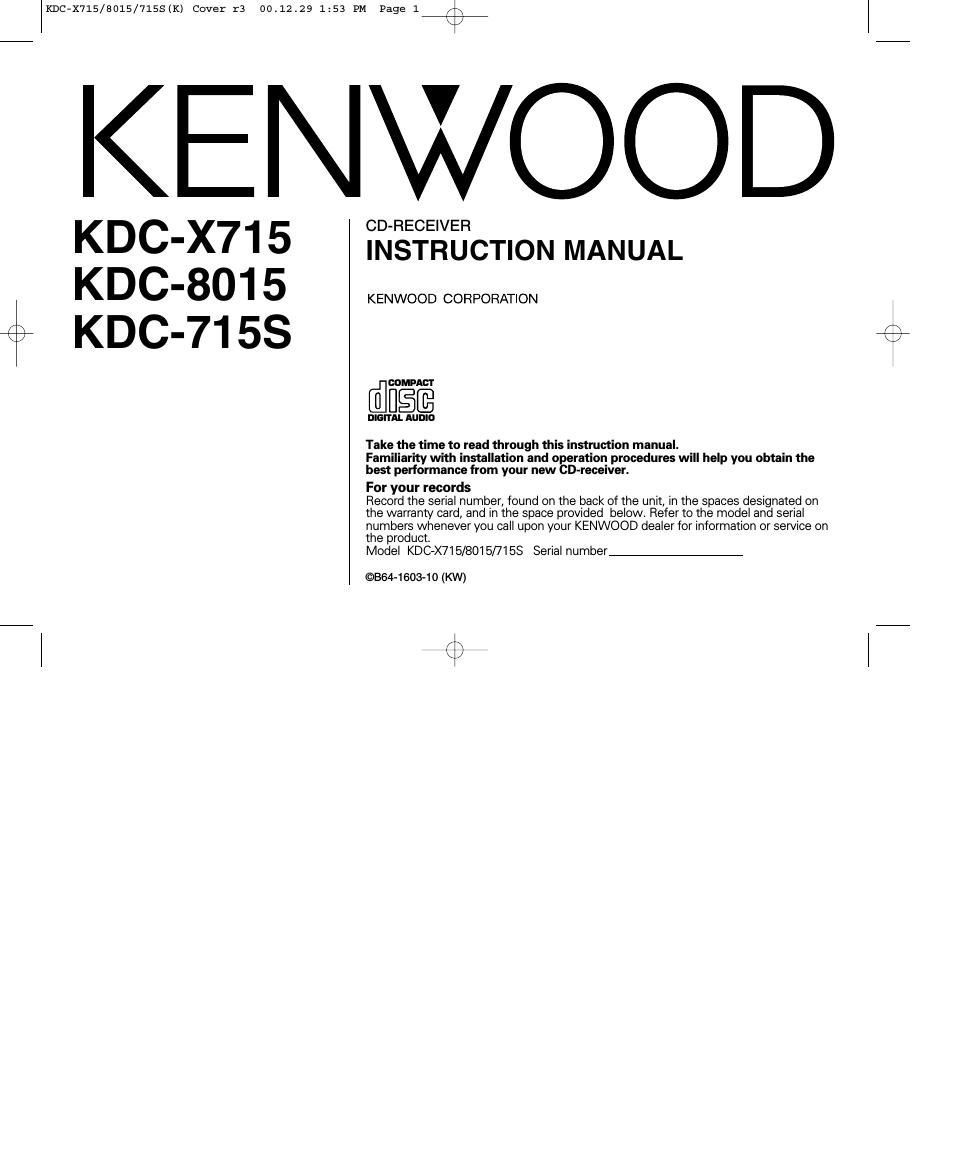 Kenwood KDCX 715 Owners Manual