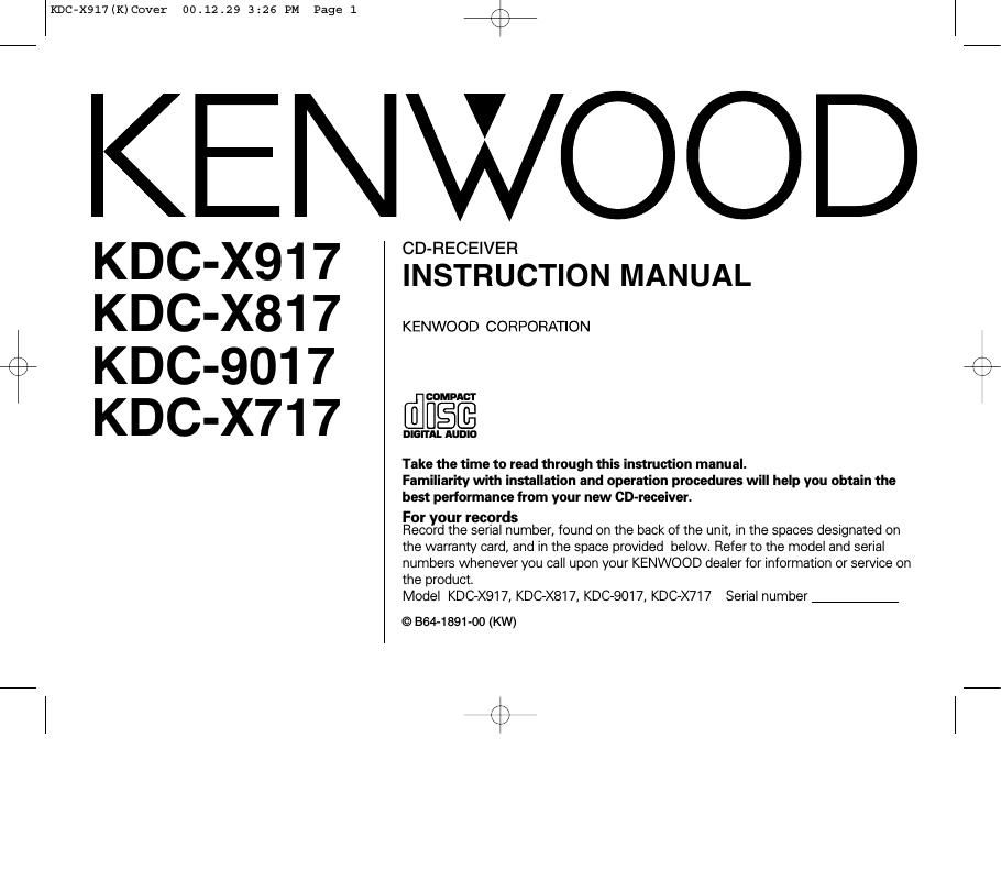 Kenwood KDCX 917 Owners Manual