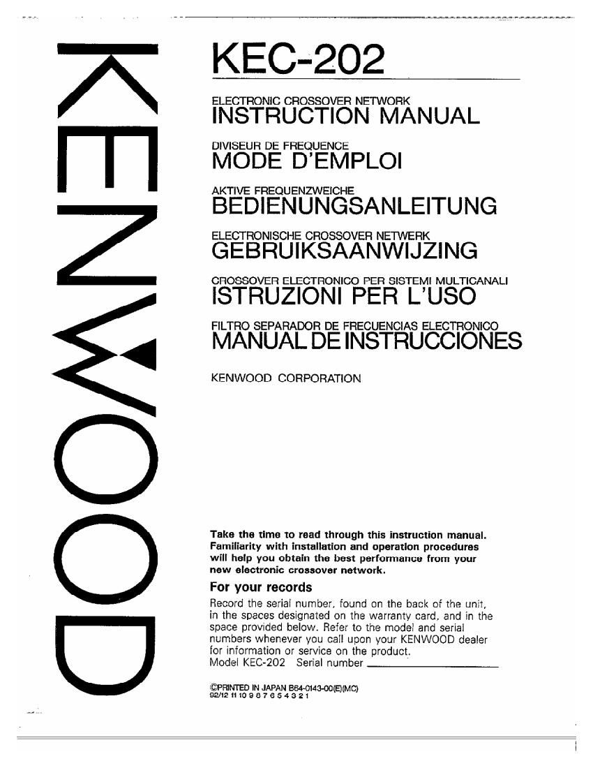 Kenwood KEC 202 Owners Manual