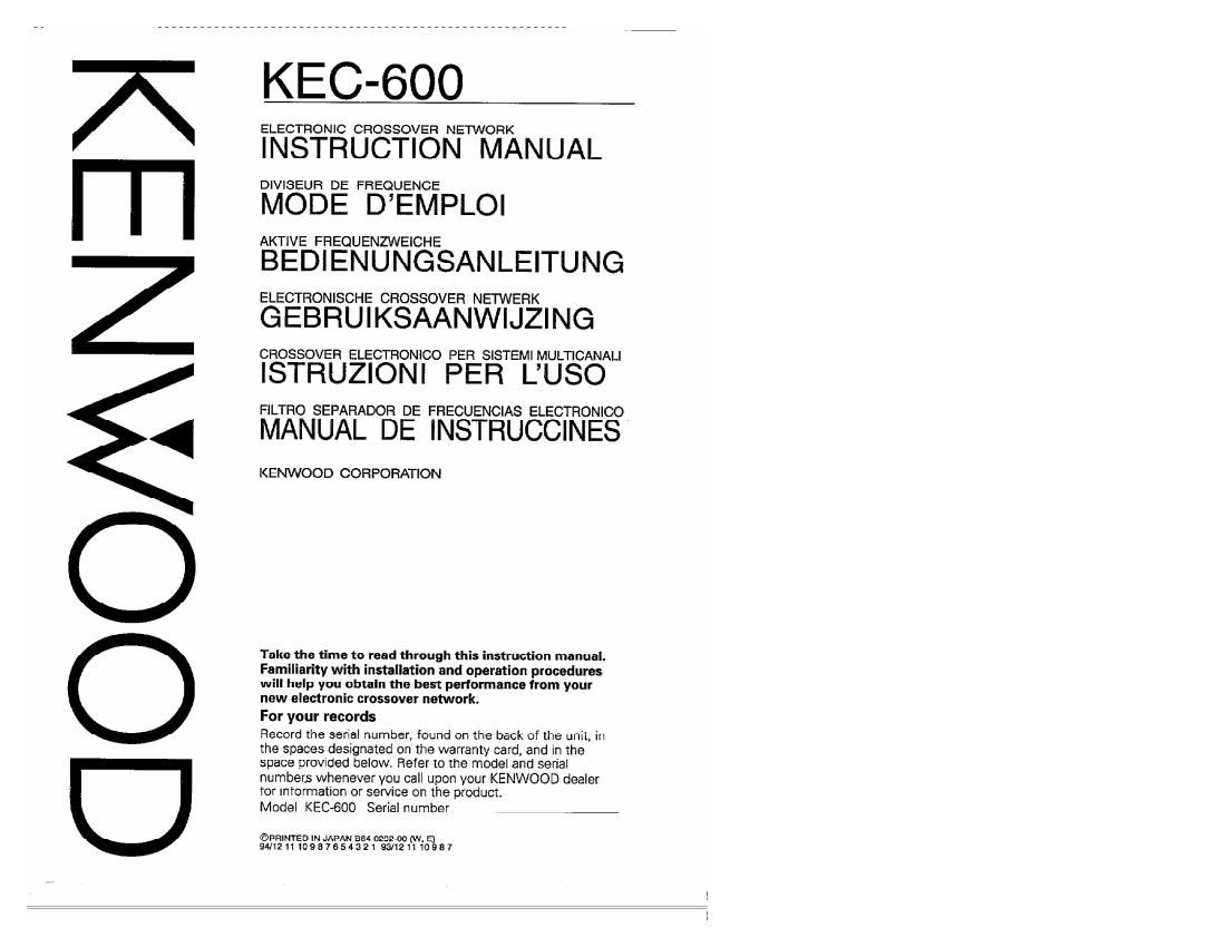 Kenwood KEC 600 Owners Manual