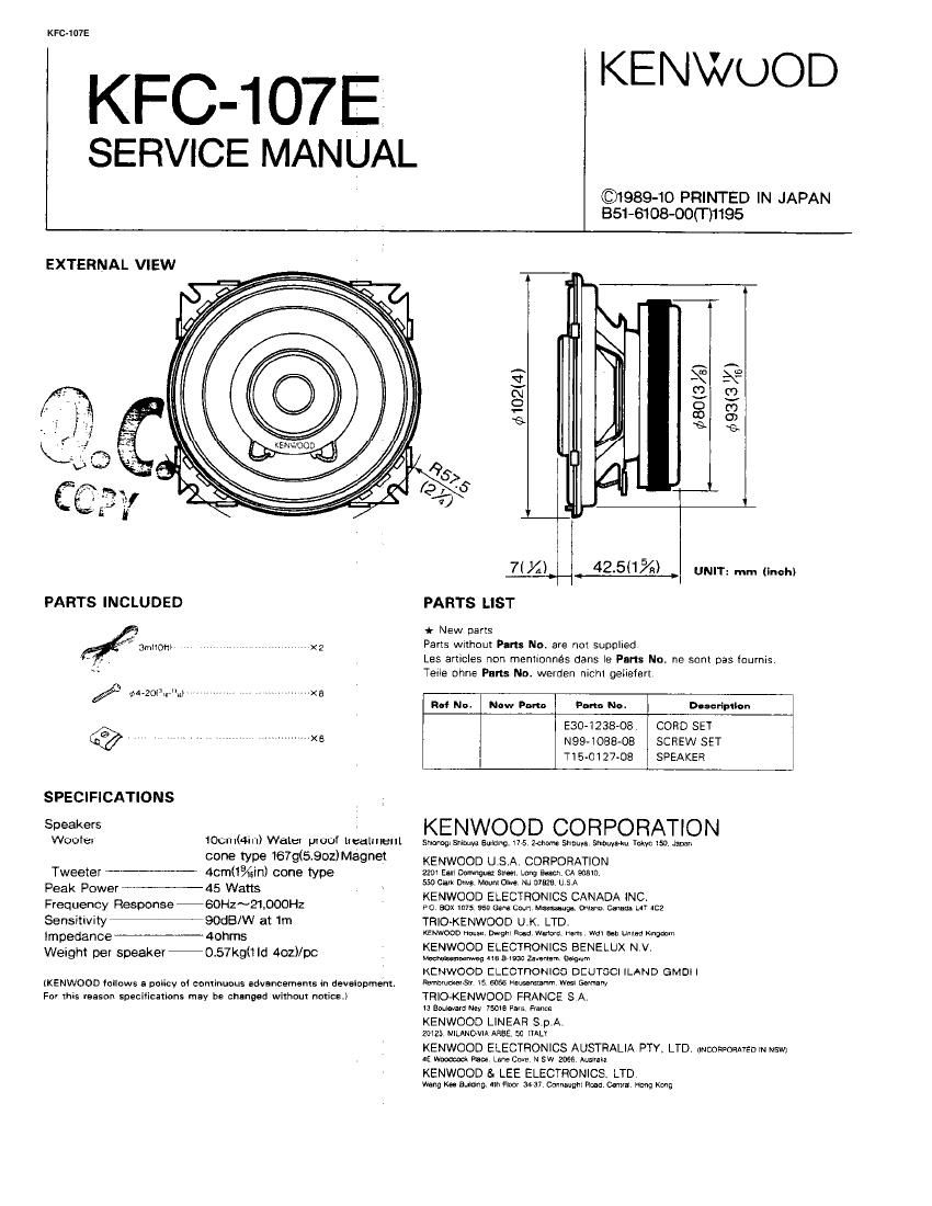 Kenwood KFC 107 E Service Manual