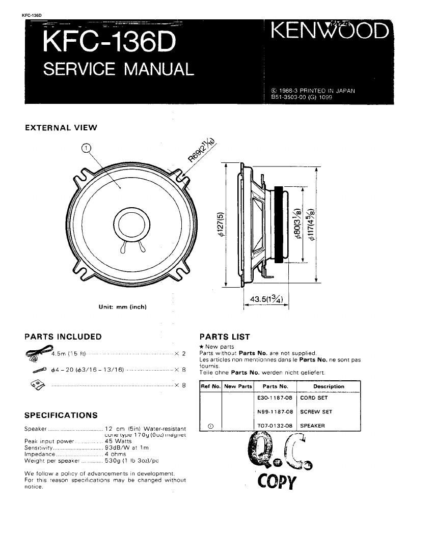 Kenwood KFC 136 D Service Manual
