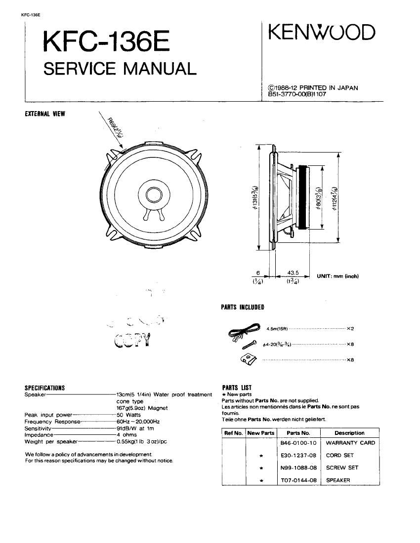 Kenwood KFC 136 E Service Manual