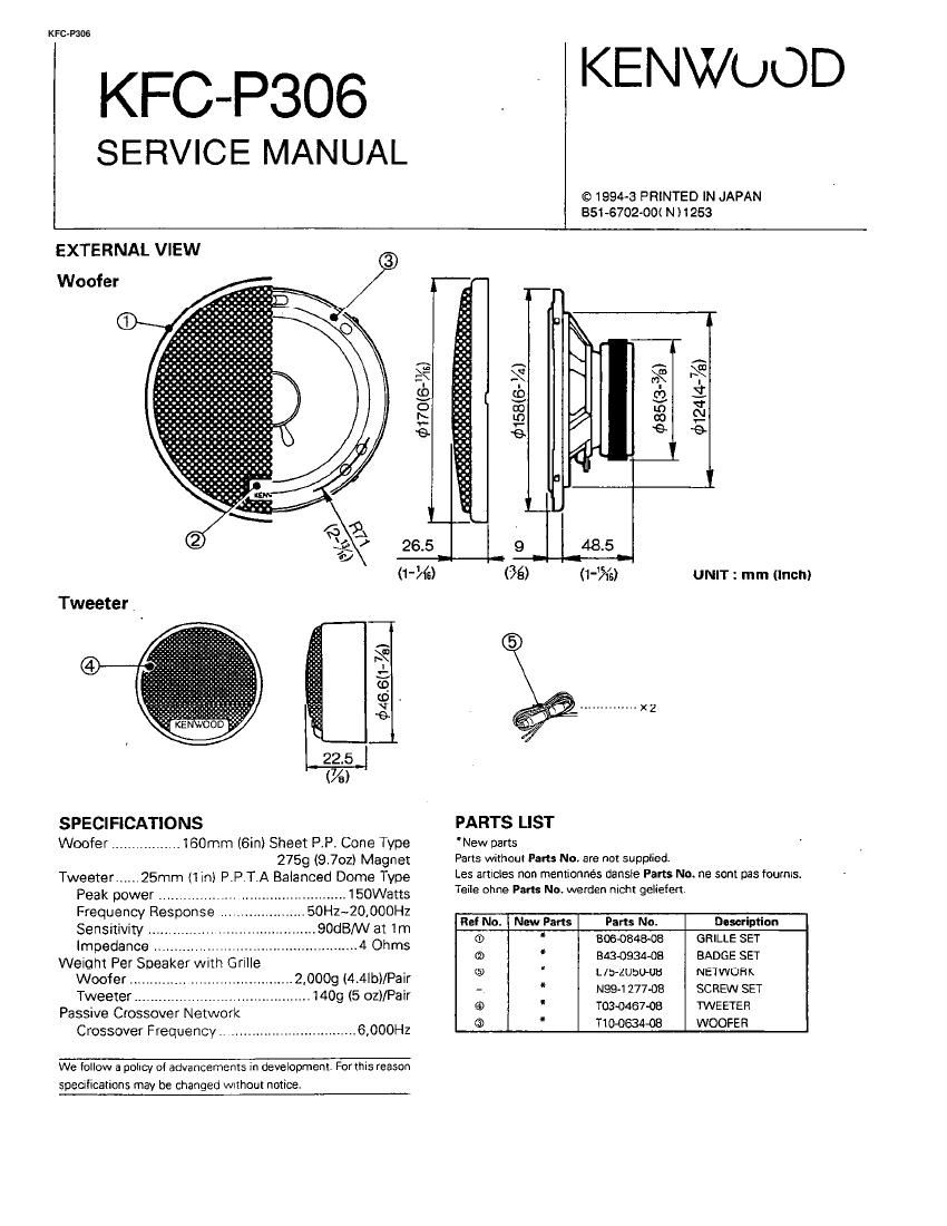 Kenwood KFCP 306 Service Manual