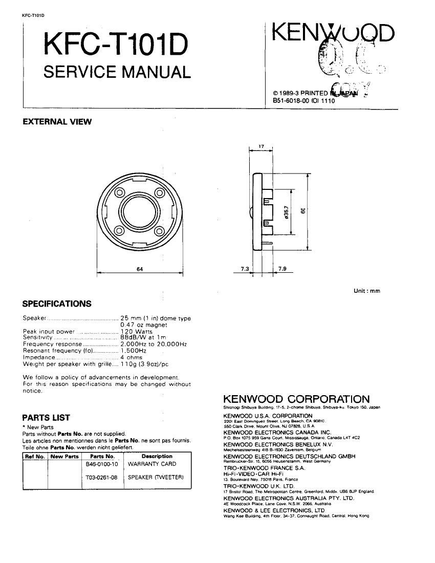 Kenwood KFCT 101 D Service Manual