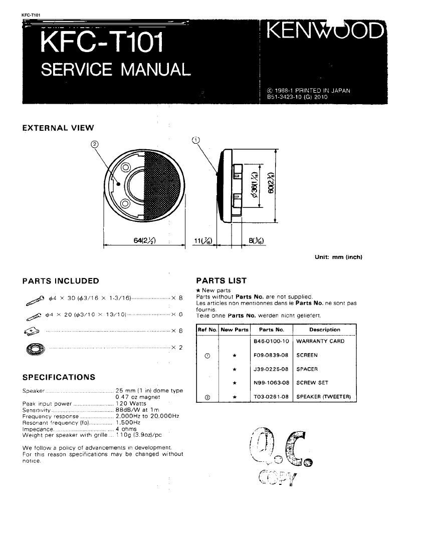 Kenwood KFCT 101 Service Manual