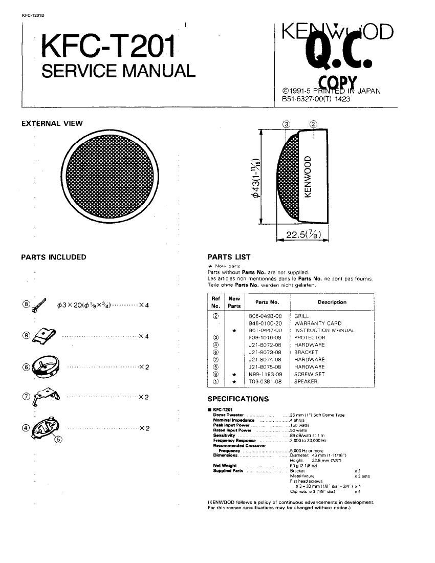 Kenwood KFCT 201 D Service Manual