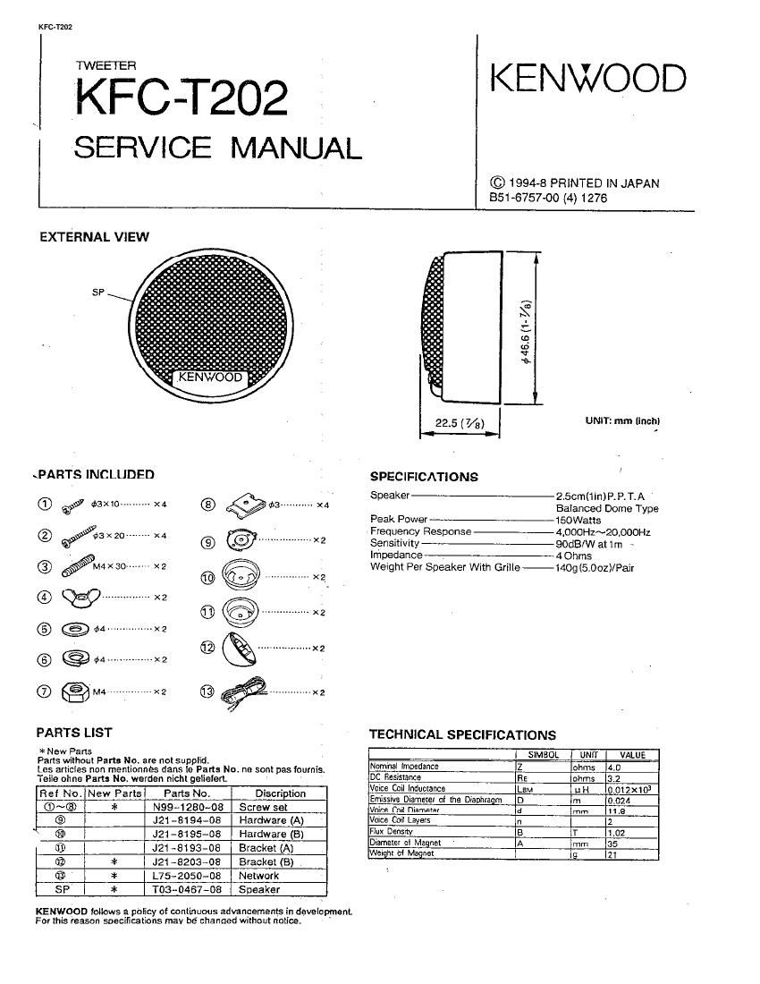Kenwood KFCT 202 Service Manual