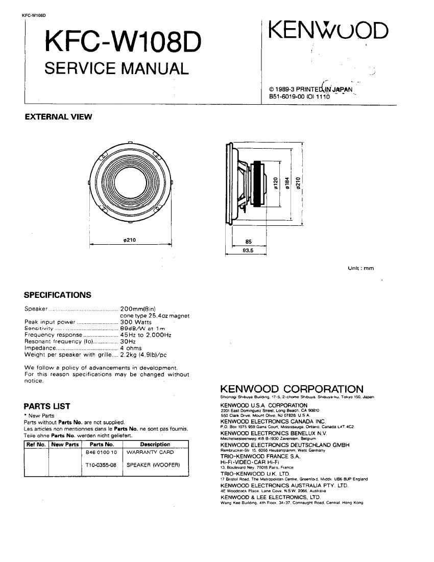 Kenwood KFCW 108 D Service Manual