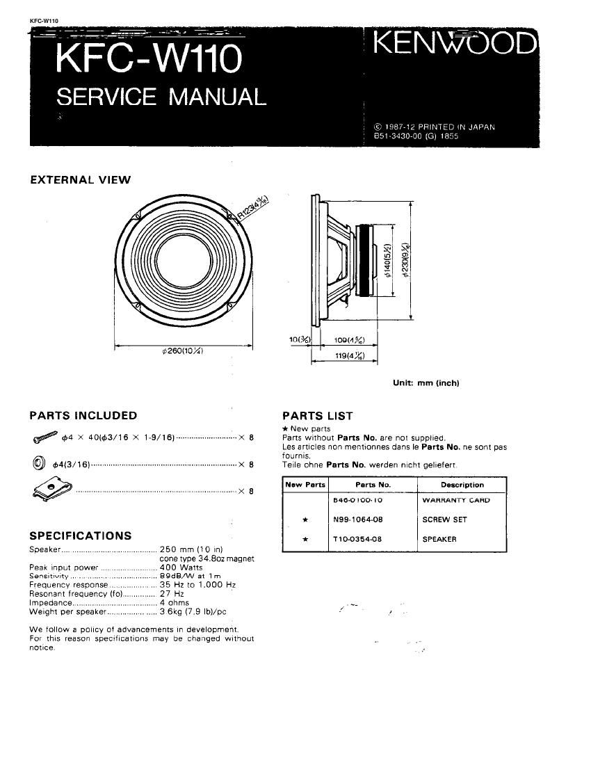 Kenwood KFCW 110 Service Manual